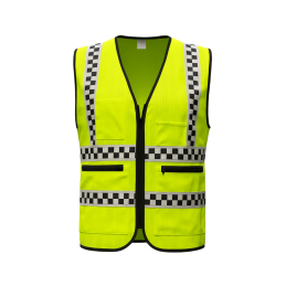 U-BEST Customized Security Safety Vest With Zip Pocket And Name Holder. Blue White Checkered High Visibility Reflective Zip Vest