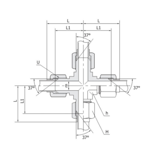 DK-LOK SS316 Union Cross (Tube to Tube) KX Series