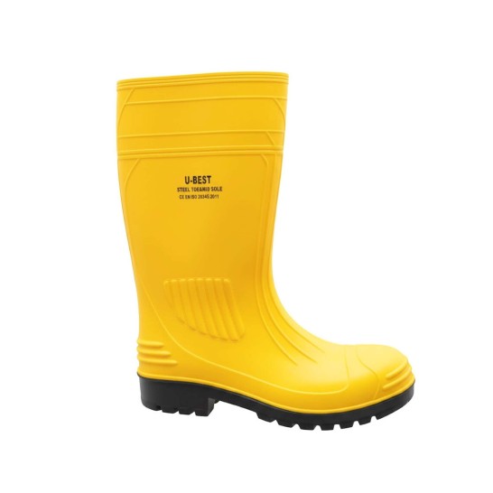 "U-BEST" PVC Industrial Safety Boots (Satin Finishing) With Steel Toe Cap & Mid Sole. Matte