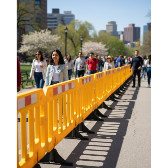 Traffic Crowd Barrier. 2m x 1m. Interlocking Barricade. Yellow with red & white sticker