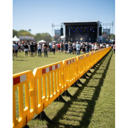 Traffic Crowd Barrier. 2m x 1m. Interlocking Barricade. Yellow with red & white sticker