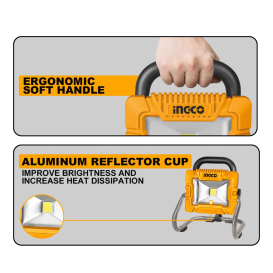 INGCO 20V CWLI20258 Cordless Work Lamp Set Or Bare Unit. Portable Work Light With 1800 Lumens