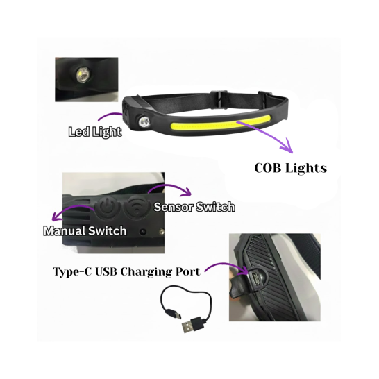 LED Rechargeable Head Lamp (Single) with Motion Sensor