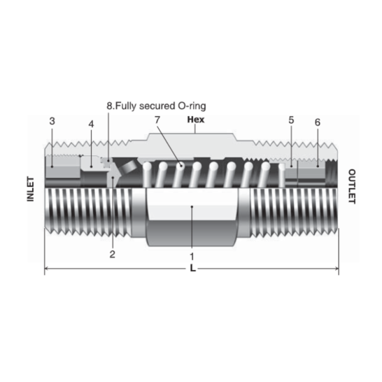 DK-LOK SS316 One-Piece Adjustable Check Valve (1/2" MNPT 350PSI) VA33B Series