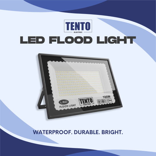 TENTO LED Flood Light 100W 9000Lumens | IP66 Outdoor Use |1.5M Wire Cable