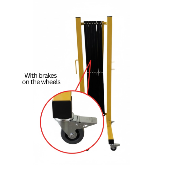 Yellow & Black Aluminium Expandable Barricade With Brakes on the Wheels. 3.5M. barrier