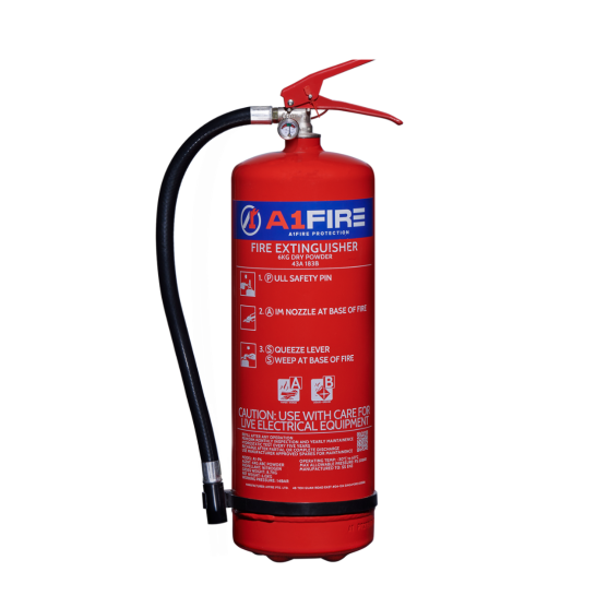 6kg ABC Powder Fire Extinguisher c/w Wall Bracket | Fire Rating 13A 70B | SS EN3-7, SS EN3-8 PSB approved