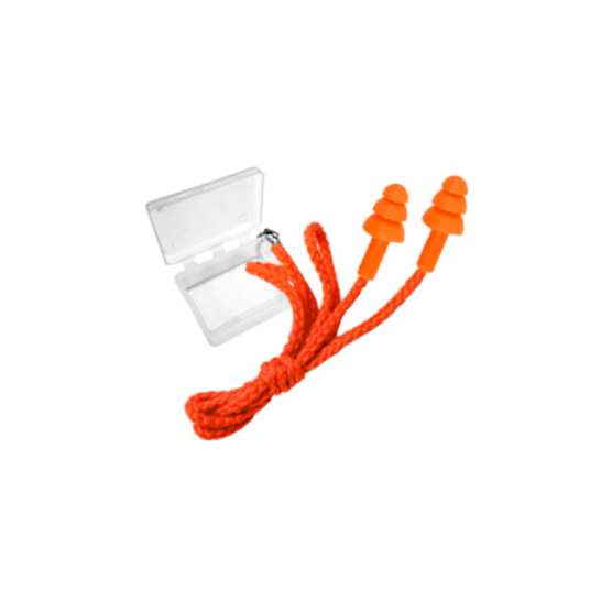 Three Flute Corded Earplug. Orange.