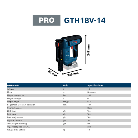 BOSCH GTH 18V-14 Cordless Wood Stapler [Bare Unit]