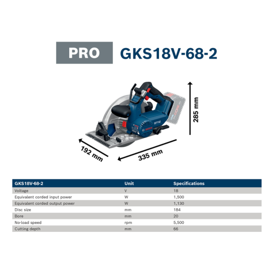 BOSCH GKS 18V-68-2 Cordless Circular Saw [Bare Unit]