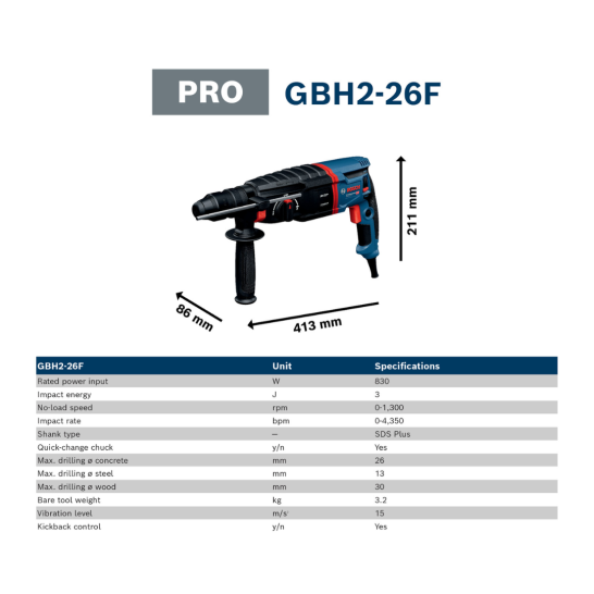 BOSCH GBH 2-26 F Rotary Hammer with SDS plus