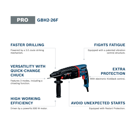 BOSCH GBH 2-26F PRO Rotary Hammer with SDS plus | Corded Drill