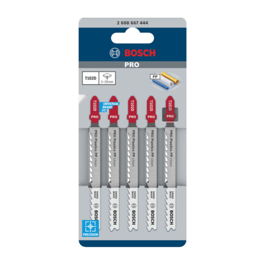 BOSCH T102D Jigsaw Blade PRO Plastics PP Clean | HCS | ground teeth & taper ground | 5pcs/pack