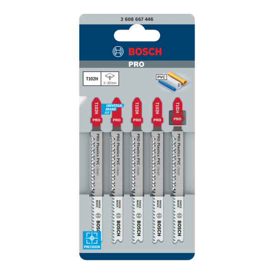 BOSCH T102H Jigsaw Blade PRO Plastics PVC Clean | HCS | ground teeth & taper ground | 5pcs/pack