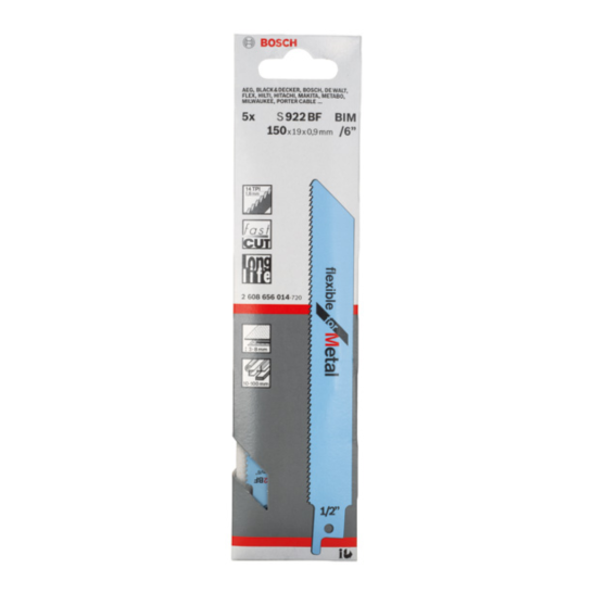BOSCH S922BF Flexible for Metal Reciprocating Saw Blade. Sabre Saw Blade. 5pcs.